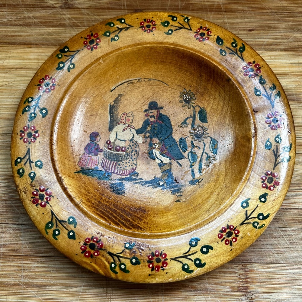 Vintage Handpainted Wood Plate